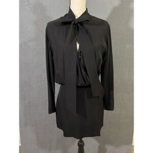 Zara NWOT Black Dress XS Button Cuff Neck Tie Buttons at Side Gorgeous